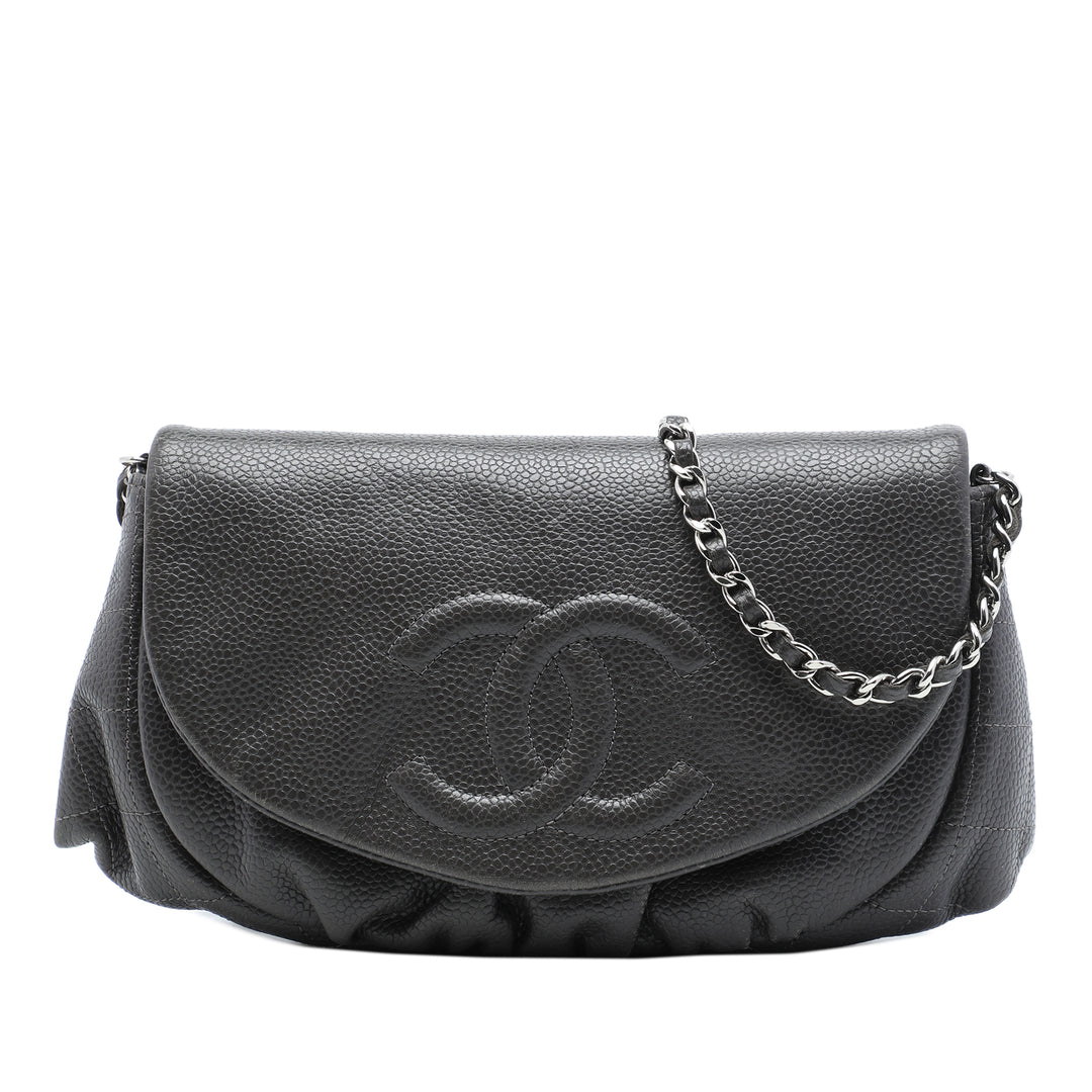 CC Half Moon Wallet on Chain Cuir caviar Gris