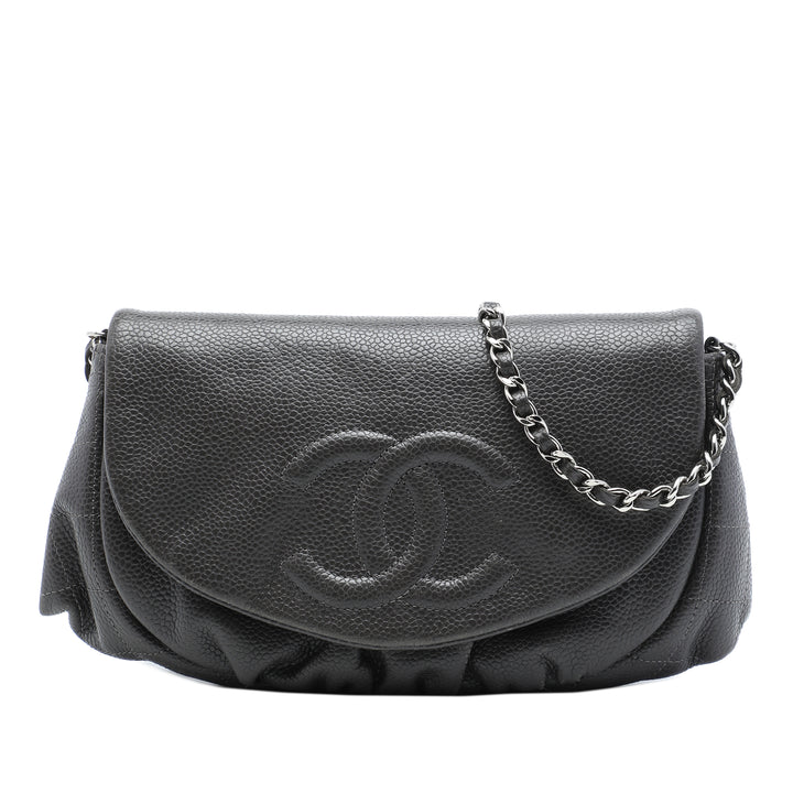CC Half Moon Wallet on Chain Cuir caviar Gris