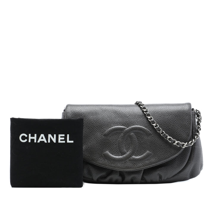 CC Half Moon Wallet on Chain Cuir caviar Gris