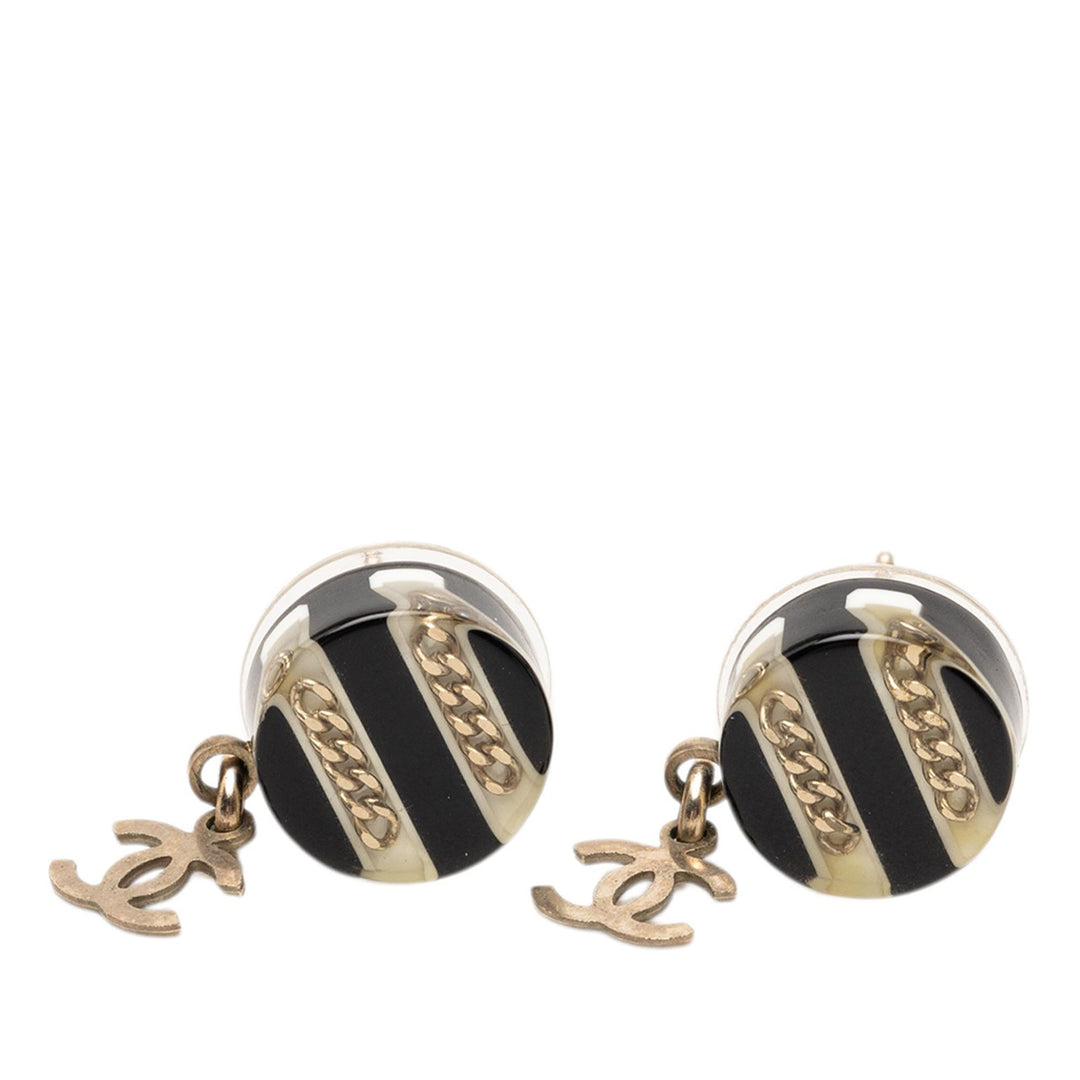 Chanel Brass Resin CC pendantes Rond fermoir poussette Boucles d'oreilles Métal