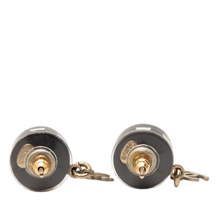 Chanel Brass Resin CC pendantes Rond fermoir poussette Boucles d'oreilles Métal