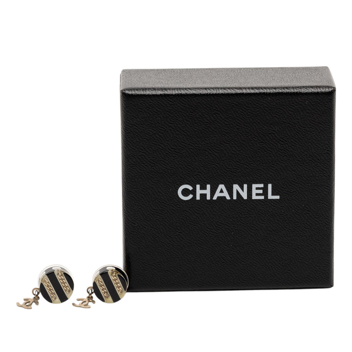 Chanel Brass Resin CC pendantes Rond fermoir poussette Boucles d'oreilles Métal