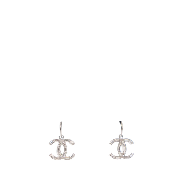 Silver Plated CC Crystal Drop Earrings Silver - Gaby Paris