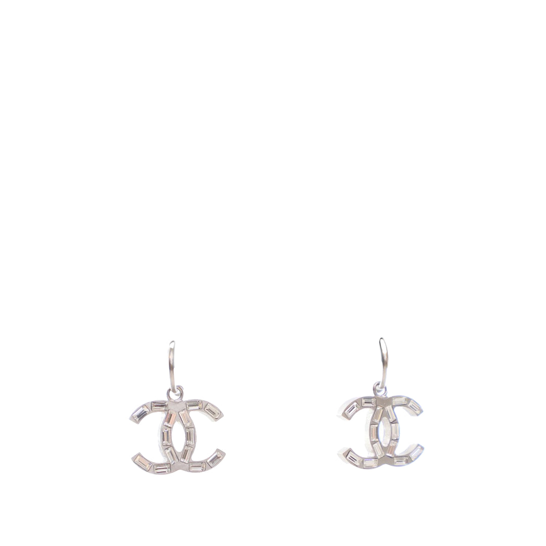 Silver Plated CC Crystal Drop Earrings Silver - Gaby Paris