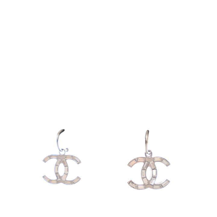 Silver Plated CC Crystal Drop Earrings Silver - Gaby Paris