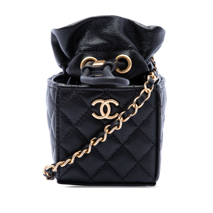 Matelassé Sac à cordon seau Mini Cuir de veau Noir