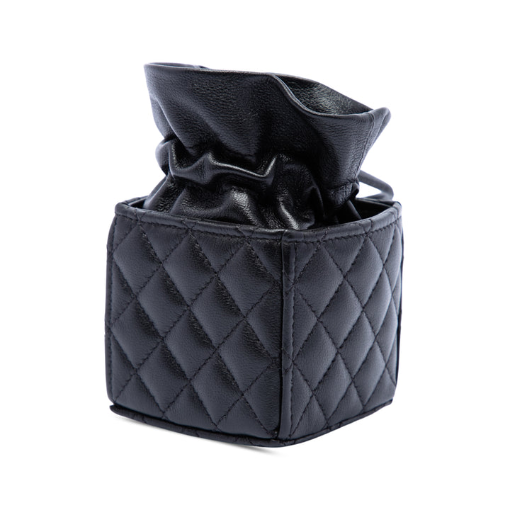 Matelassé Sac à cordon seau Mini Cuir de veau Noir