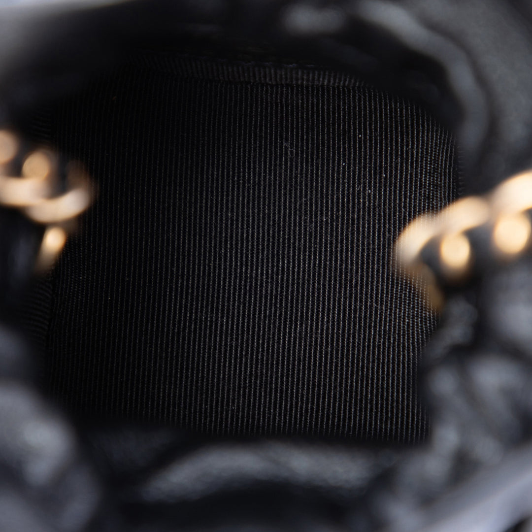 Matelassé Sac à cordon seau Mini Cuir de veau Noir