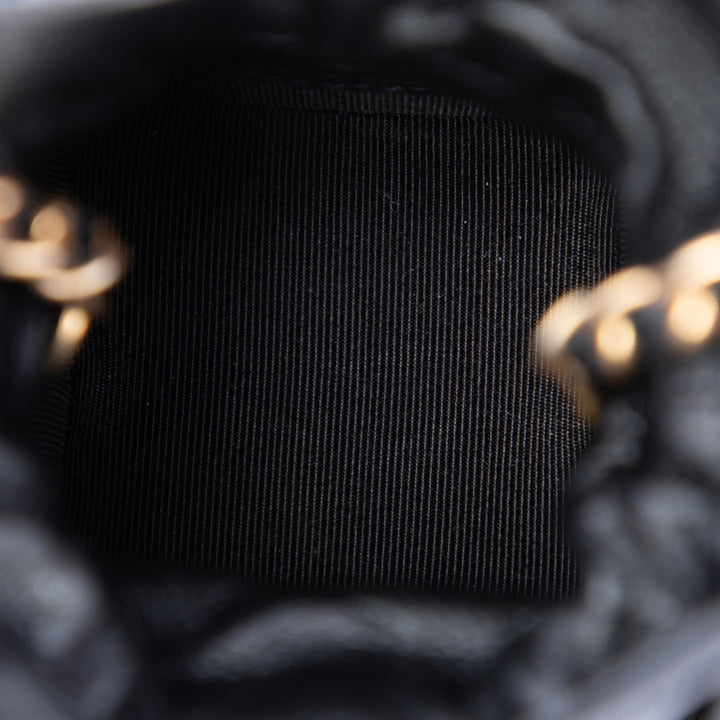 Matelassé Sac à cordon seau Mini Cuir de veau Noir
