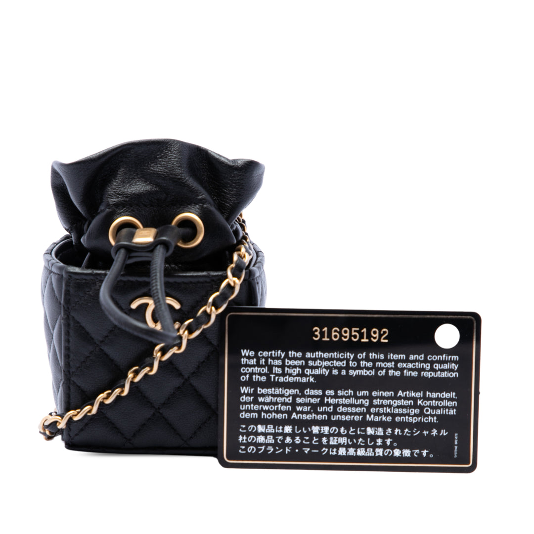 Matelassé Sac à cordon seau Mini Cuir de veau Noir