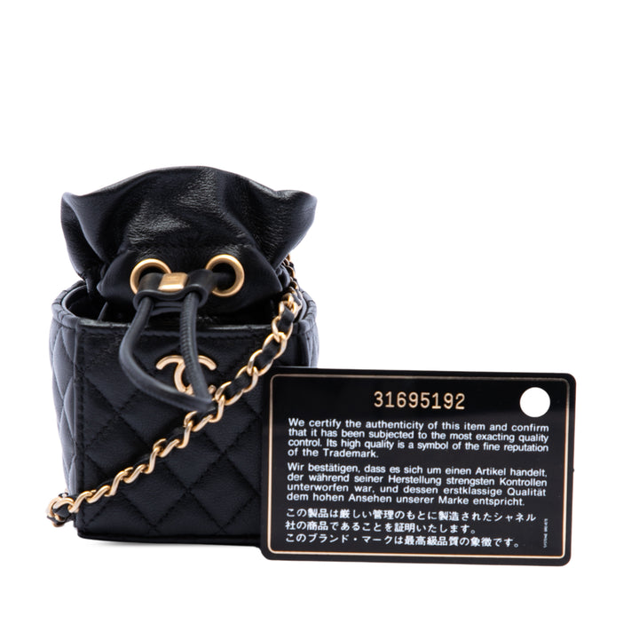 Matelassé Sac à cordon seau Mini Cuir de veau Noir