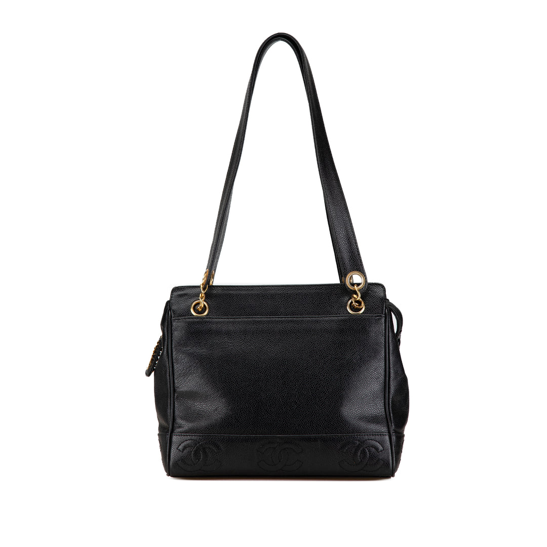Triple CC Caviar Shoulder Bag Black - Gaby Paris