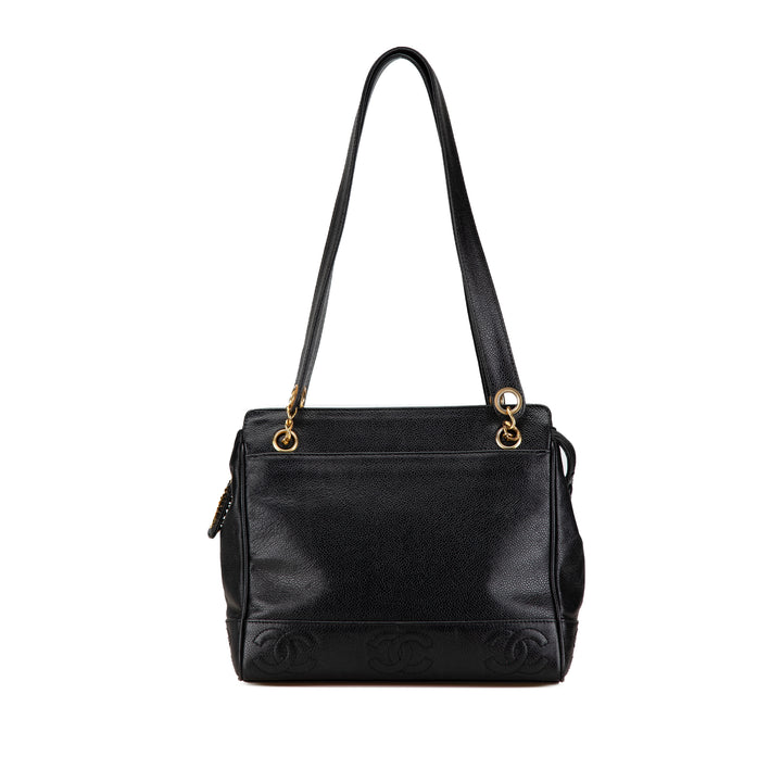 Triple CC Caviar Shoulder Bag Black - Gaby Paris