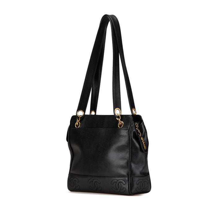 Triple CC Caviar Shoulder Bag Black - Gaby Paris