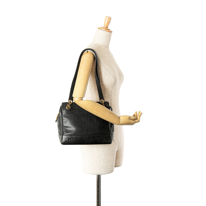 Triple CC Caviar Shoulder Bag Black - Gaby Paris