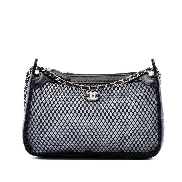 Chanel CC Mesh et brillant Cuir d'agneau Pochette avec chaîne