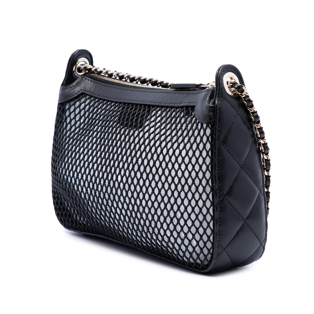 Chanel CC Mesh et brillant Cuir d'agneau Pochette avec chaîne