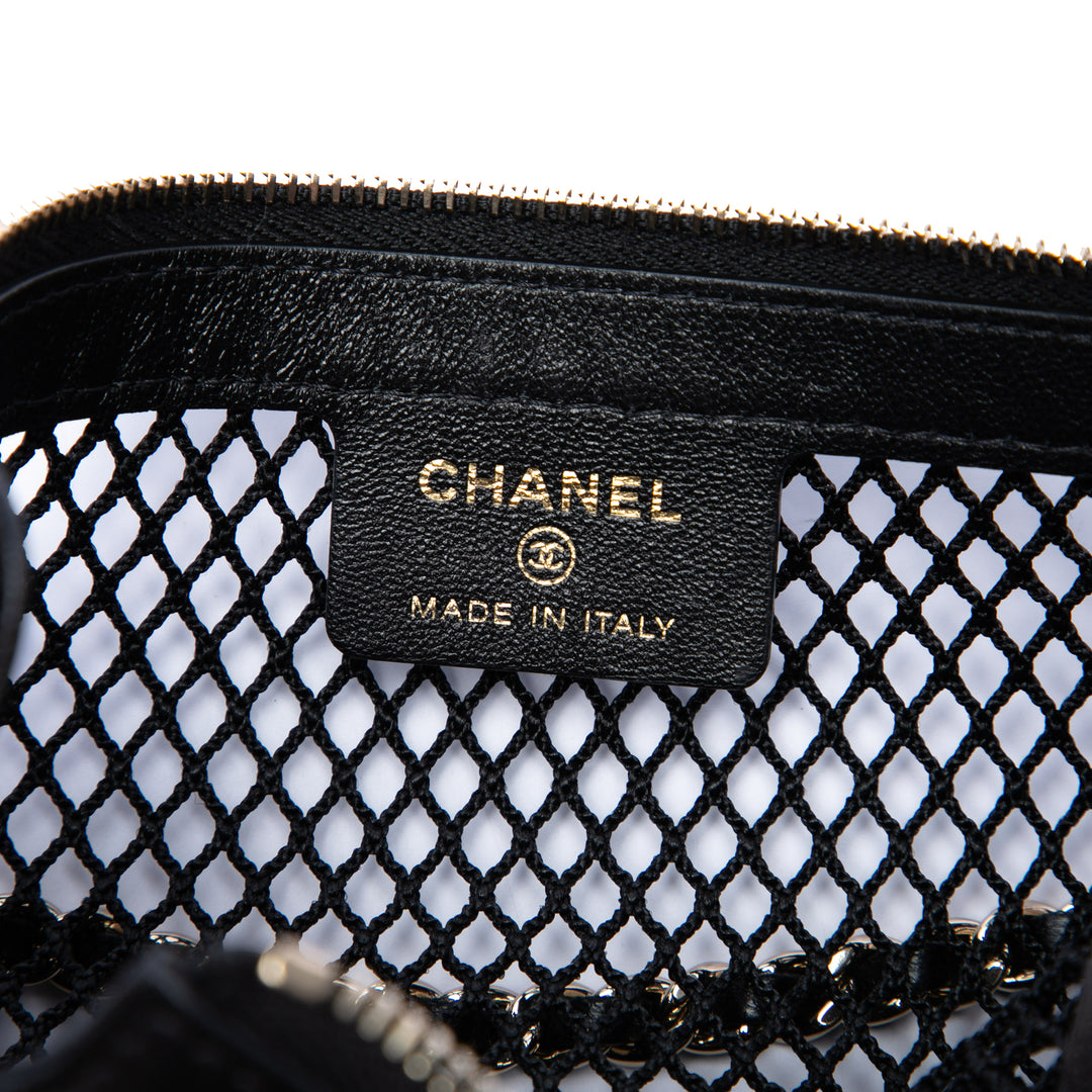 Chanel CC Mesh et brillant Cuir d'agneau Pochette avec chaîne