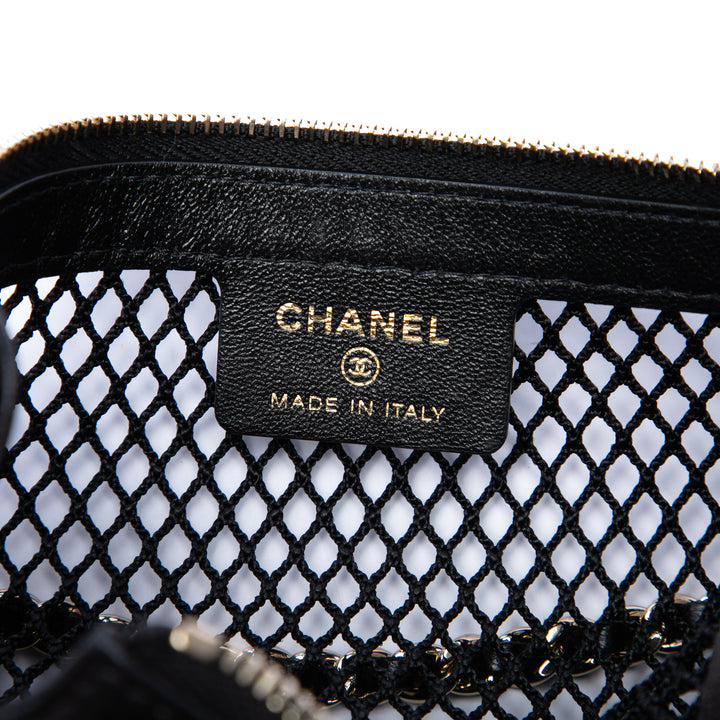 Chanel CC Mesh et brillant Cuir d'agneau Pochette avec chaîne