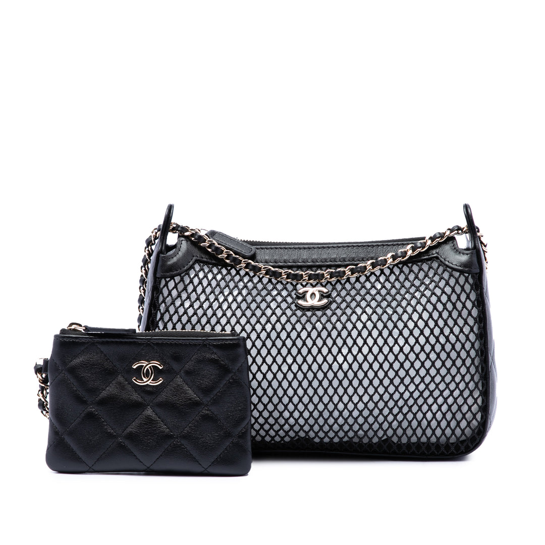 Chanel CC Mesh et brillant Cuir d'agneau Pochette avec chaîne