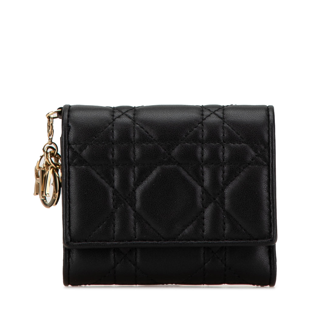 Lambskin Cannage Lady Dior Lotus Wallet Black - Gaby Paris