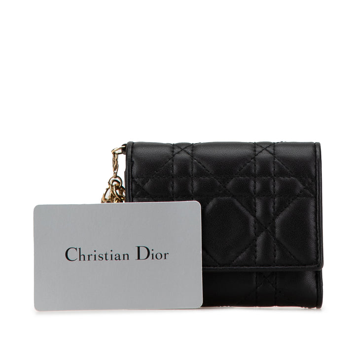 Lambskin Cannage Lady Dior Lotus Wallet Black - Gaby Paris