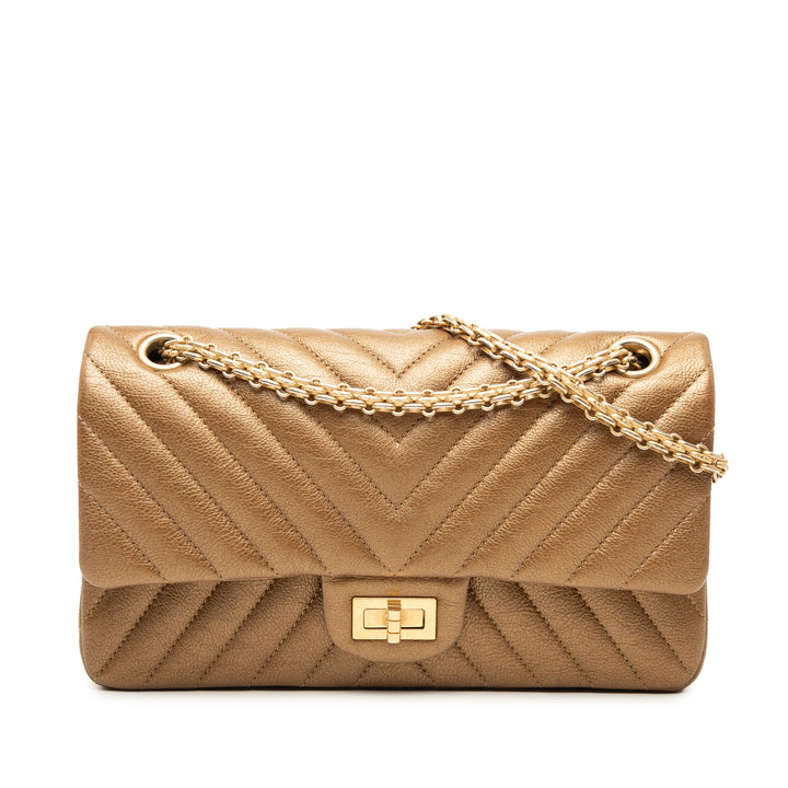 Chanel Chevron Metallic vieilli Cuir de veau Reissue 2.55 Double rabat 225