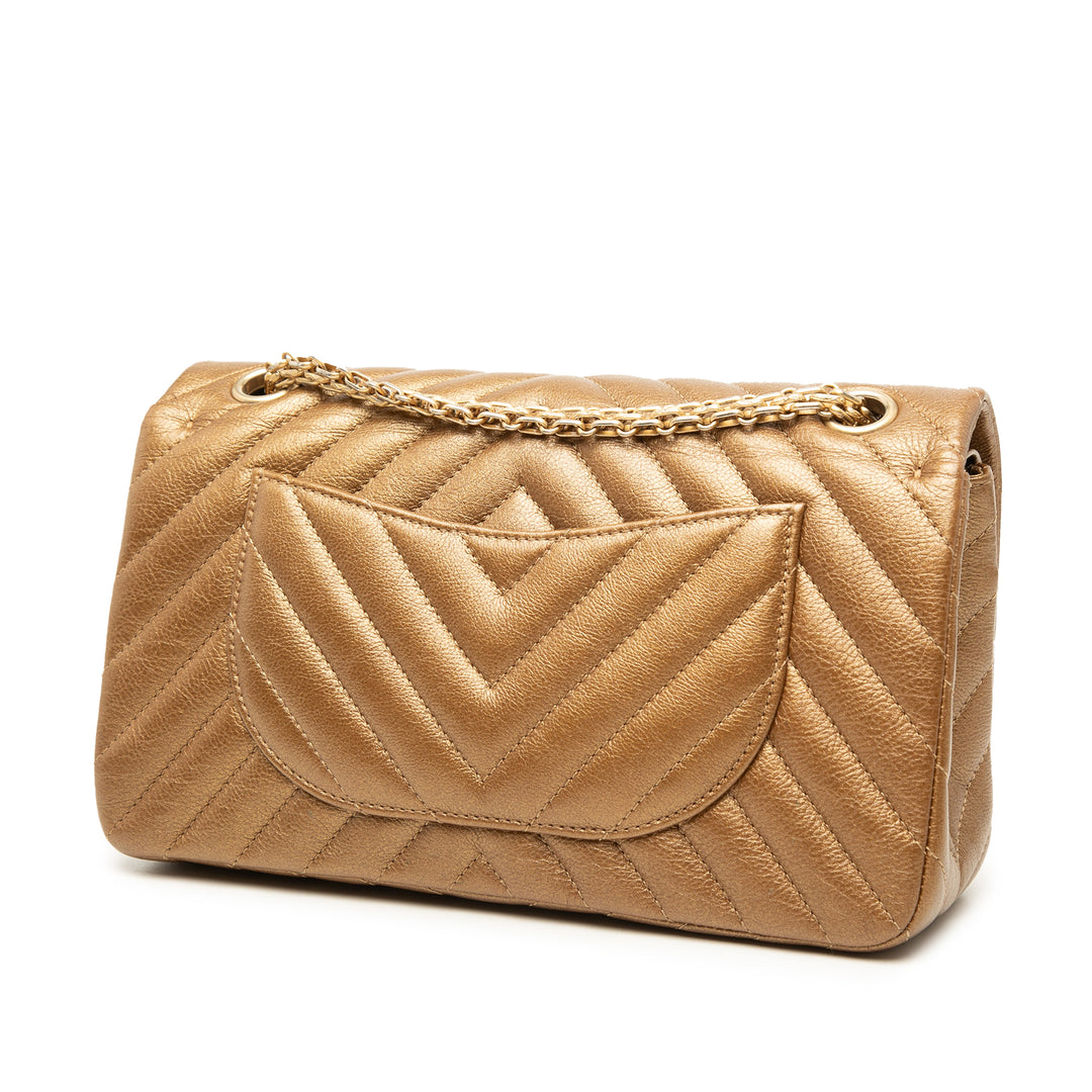 Chanel Chevron Metallic vieilli Cuir de veau Reissue 2.55 Double rabat 225