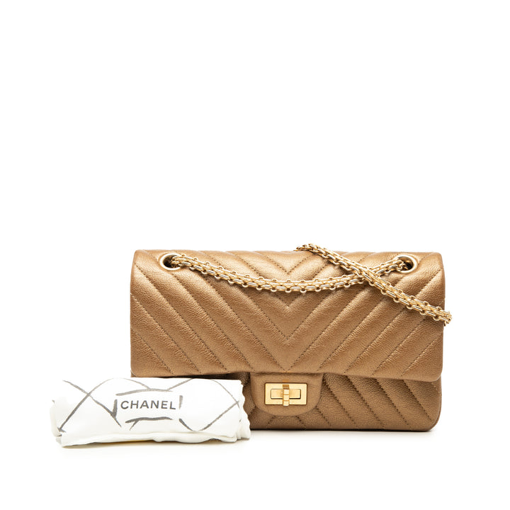 Chanel Chevron Metallic vieilli Cuir de veau Reissue 2.55 Double rabat 225