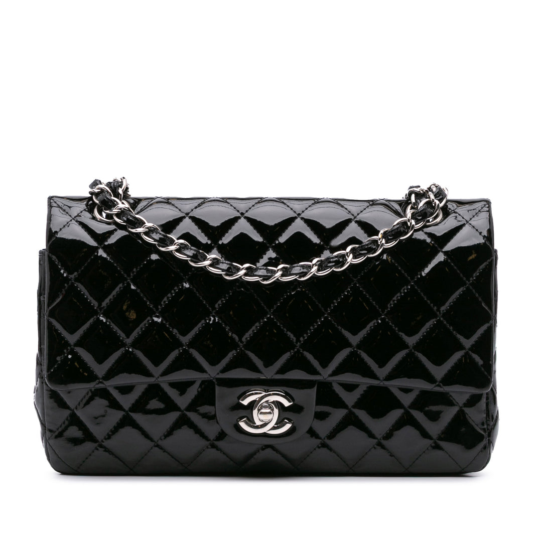 Medium Classic Patent Double Flap Black - Gaby Paris