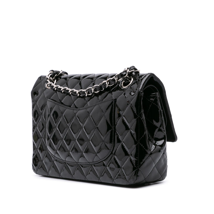Medium Classic Patent Double Flap Black - Gaby Paris