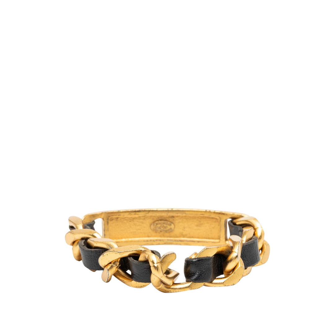 plaqué et Logo Plate Chaîne Bracelet Cuir de veau Noir