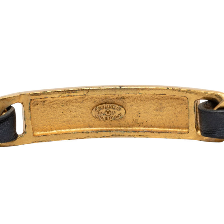 plaqué et Logo Plate Chaîne Bracelet Cuir de veau Noir