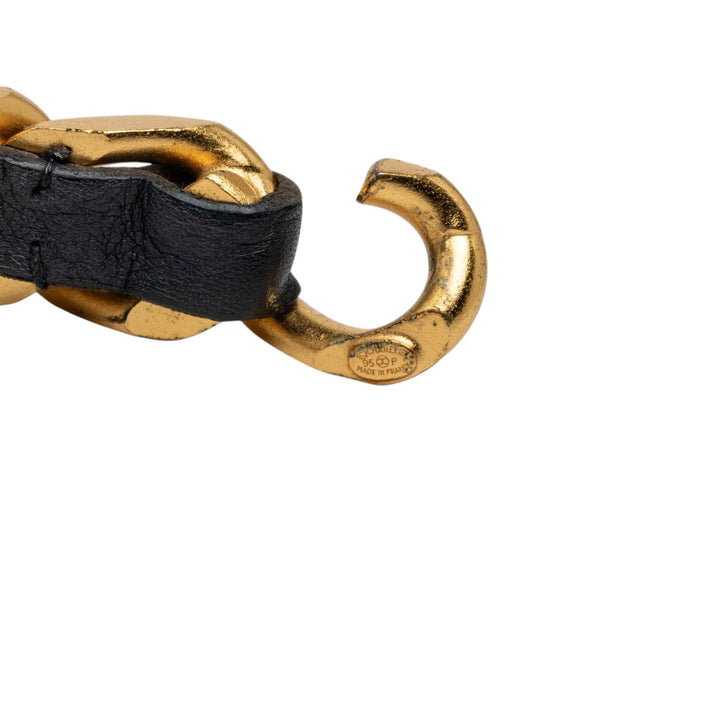plaqué et Logo Plate Chaîne Bracelet Cuir de veau Noir