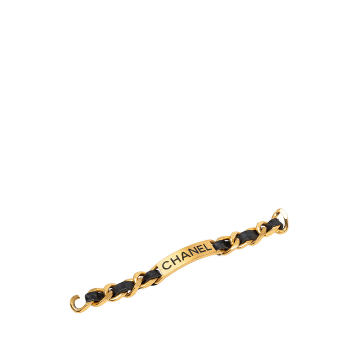 plaqué et Logo Plate Chaîne Bracelet Cuir de veau Noir