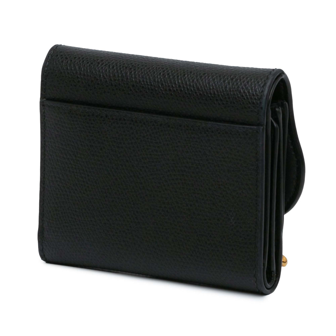 Grained Calfskin Saddle Lotus Wallet Black - Gaby Paris