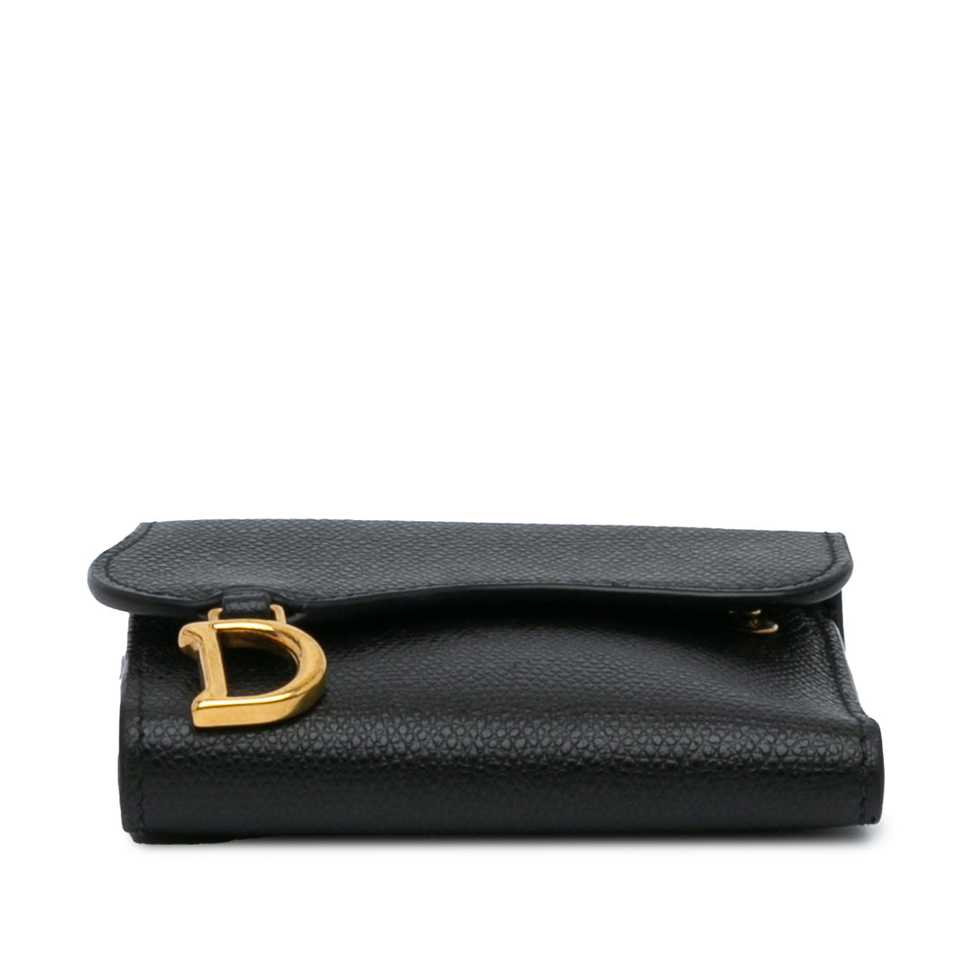 Grained Calfskin Saddle Lotus Wallet Black - Gaby Paris