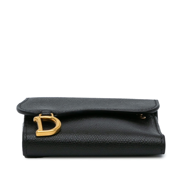 Grained Calfskin Saddle Lotus Wallet Black - Gaby Paris
