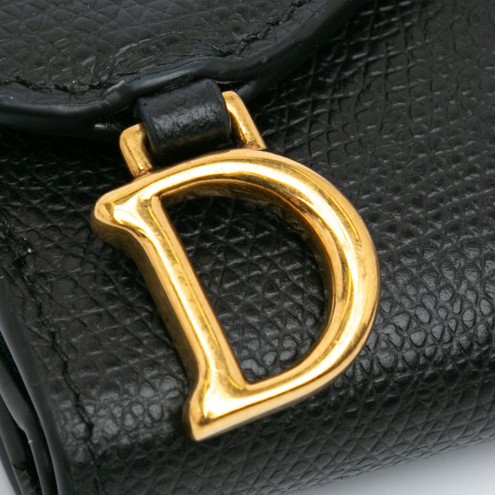 Grained Calfskin Saddle Lotus Wallet Black - Gaby Paris