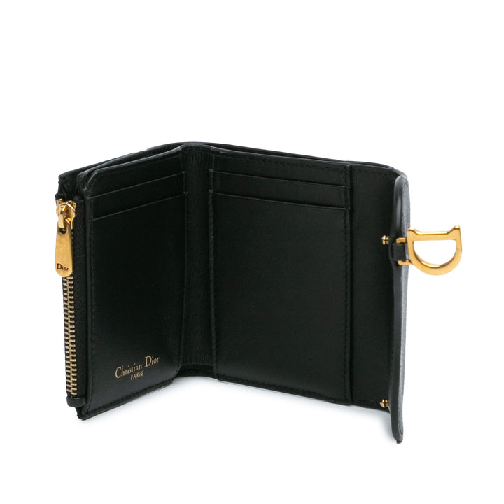 Grained Calfskin Saddle Lotus Wallet Black - Gaby Paris