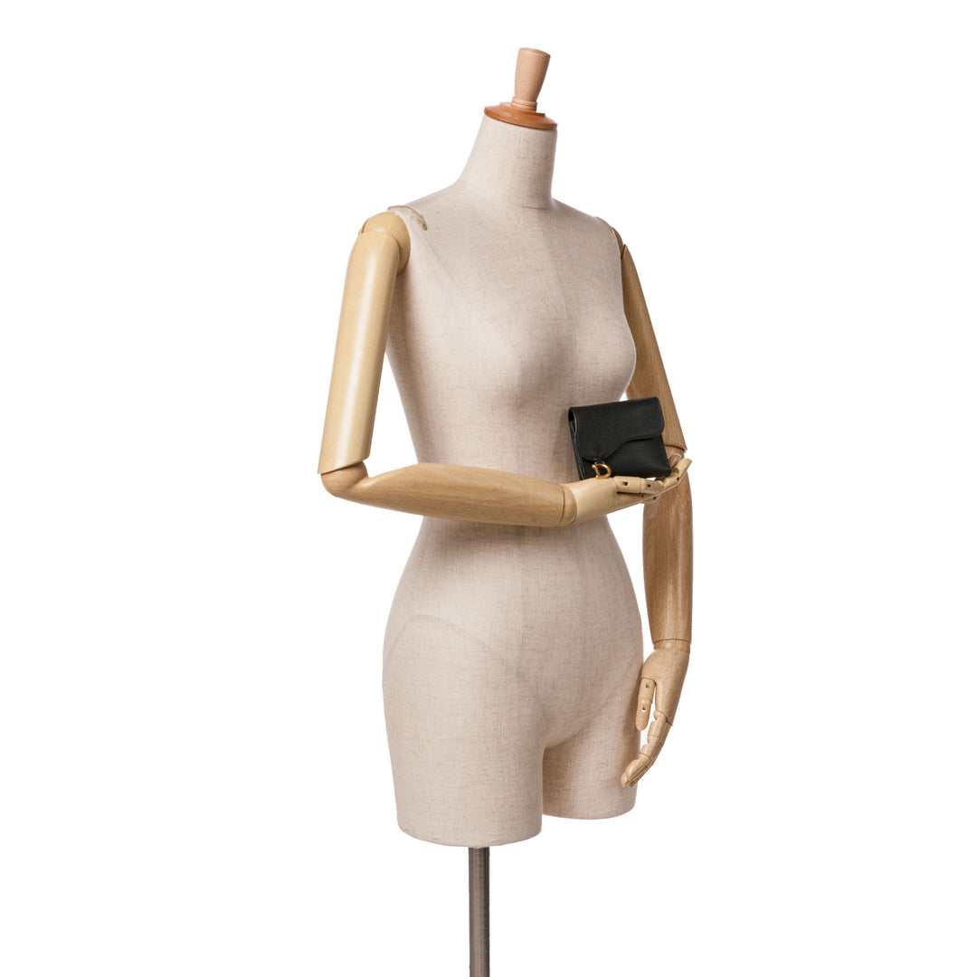 Grained Calfskin Saddle Lotus Wallet Black - Gaby Paris