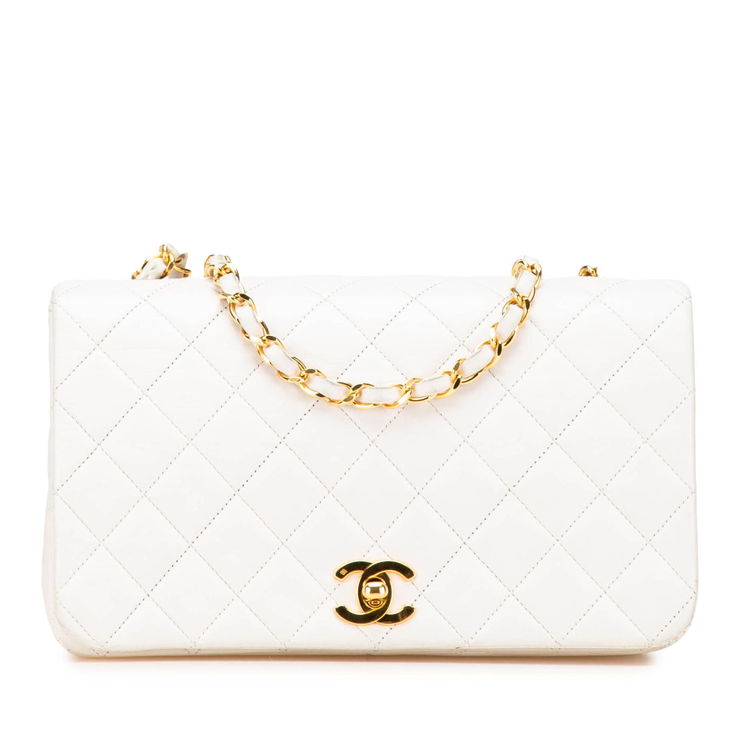 Small CC Quilted Lambskin Full Single Flap White - Gaby Paris