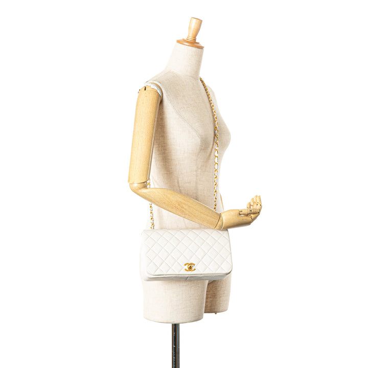 Small CC Quilted Lambskin Full Single Flap White - Gaby Paris