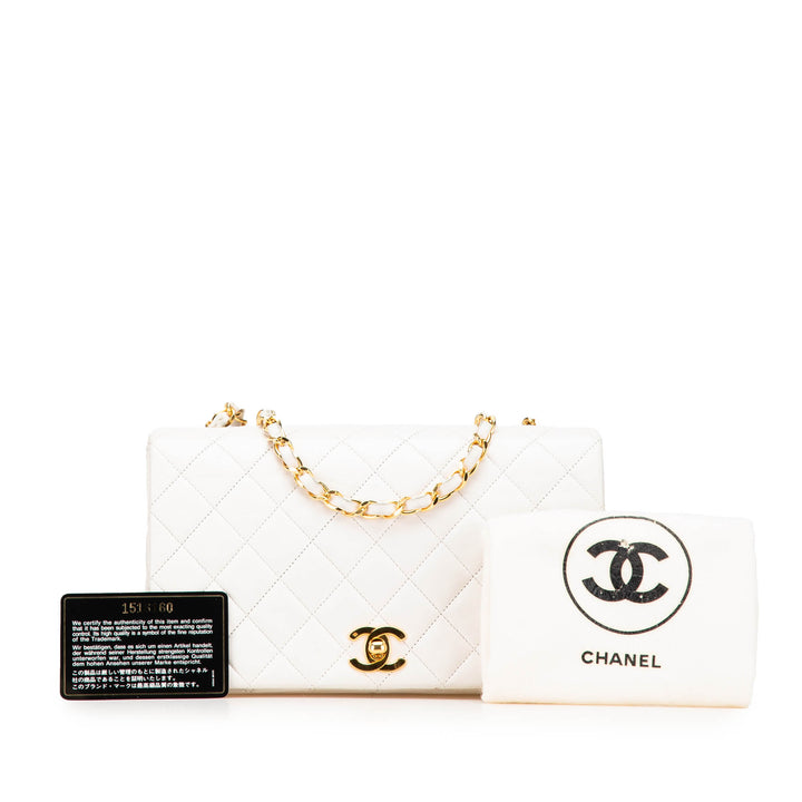 Small CC Quilted Lambskin Full Single Flap White - Gaby Paris