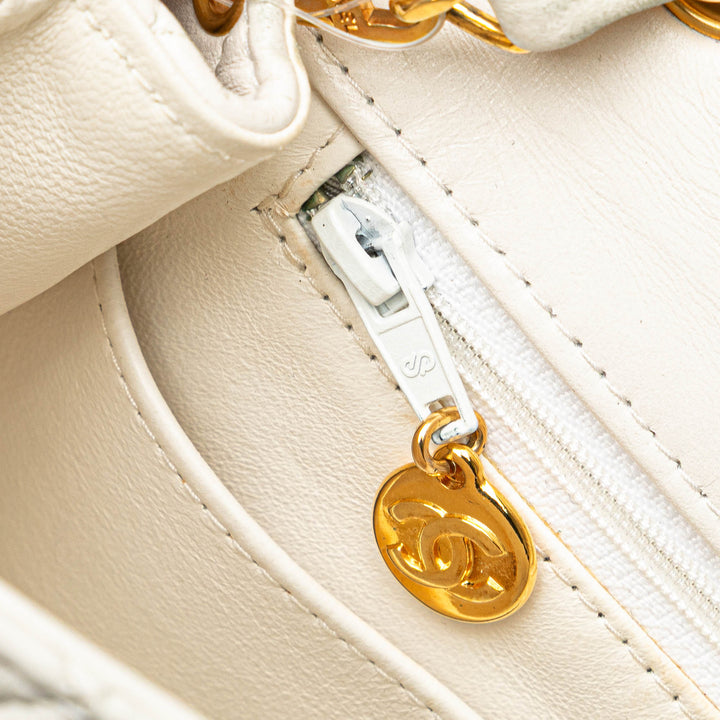 Small CC Quilted Lambskin Full Single Flap White - Gaby Paris