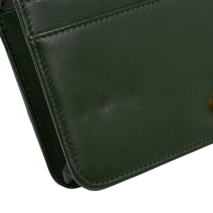 Chevron Quilted Crumpled Calfskin Boy Wallet On Chain Green - Gaby Paris