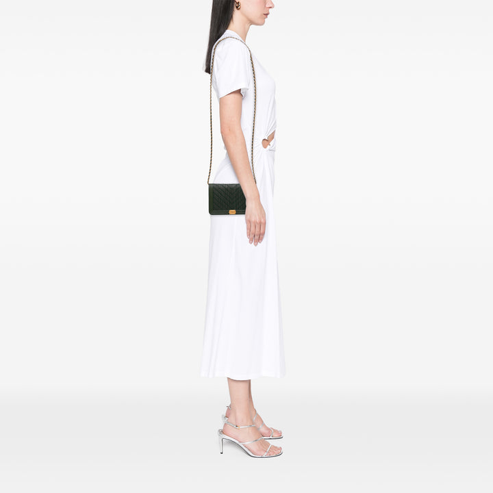 Chevron Quilted Crumpled Calfskin Boy Wallet On Chain Green - Gaby Paris