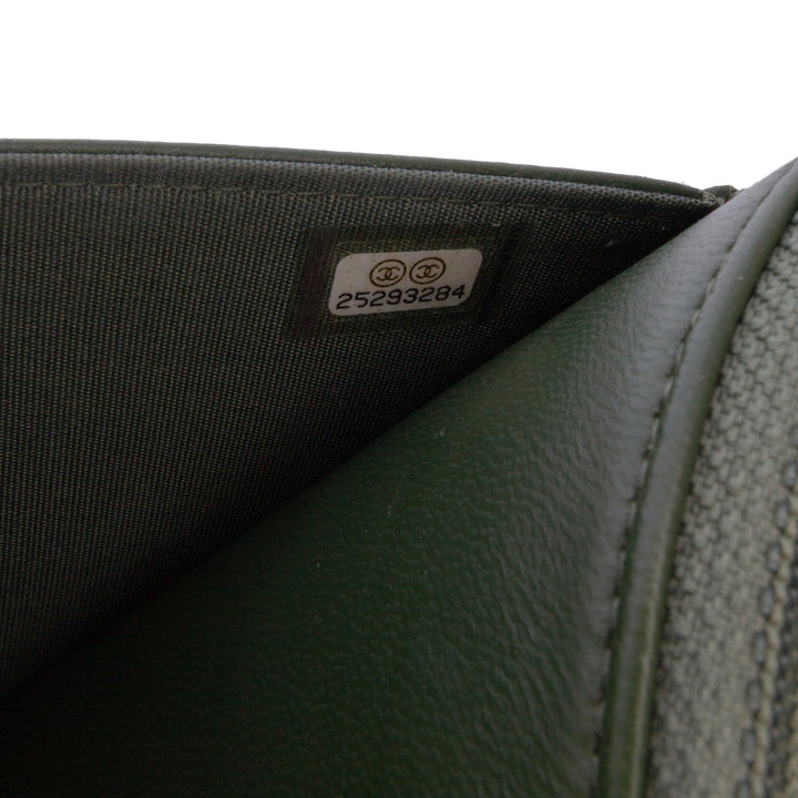 Chevron Quilted Crumpled Calfskin Boy Wallet On Chain Green - Gaby Paris