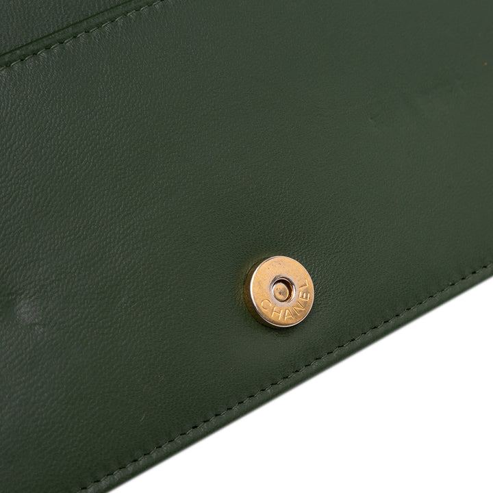 Chevron Quilted Crumpled Calfskin Boy Wallet On Chain Green - Gaby Paris