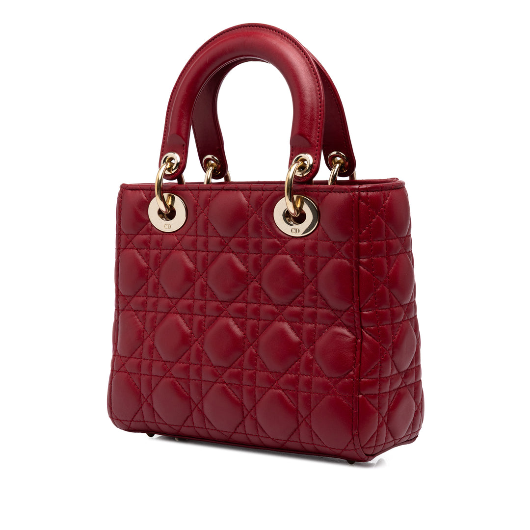 Dior Sac à main Lady Dior Cannage MyABCDior Petit Cuir d'agneau Rouge – vue 2 – GABY PARIS
